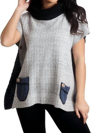 French Kyss Boucle Cowl Neck Poncho In Slatecombo