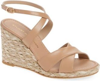 Stuart Weitzman Alyssa Ankle Strap Wedge Sandal in Adobe Smooth Cafe at Nordstrom, Size 11.5