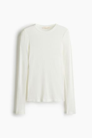 H&M Geripptes Shirt aus Pima-Baumwolle - White