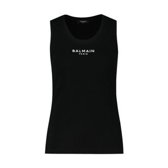 Balmain Paris Geborduurd Vest Top - Dames - Tops zonder mouwen - Zwart - M - Katoen - Tops
