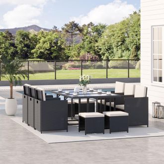 OUTSUNNY 11pc Rattan Dining Set Garden Furniture Wicker Patio Conservatory Table Chairs in Black