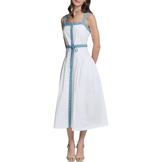 Karl Lagerfeld Sleeveless Poplin Midi Dress in White at Nordstrom, Size 10