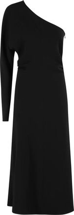 Federica Tosi Zwarte one-shoulder midi jurk - Dames - Casual kleedjes - Zwart - S - Polyester - Kleedjes