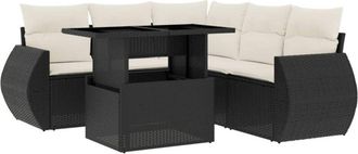 vidaXL Vidaxl - Set De Sof&aacute;s De Jard&iacute;n 6 Piezas Y Cojines Rat&aacute;n Sint&eacute;tico Negro