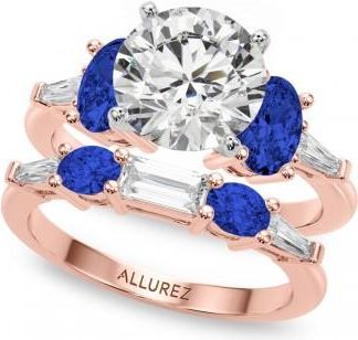 Allurez Round Lab Grown Diamond & Oval Blue Sapphire Bridal Set 14K Rose Gold (5.17ct)
