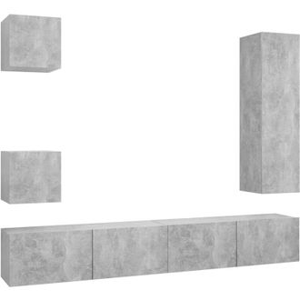 vidaXL Vidaxl - Set Muebles De Sal&oacute;n Tv 5 Pzas Madera Ingenier&iacute;a Gris Hormig&oacute;n
