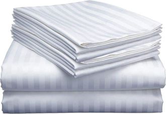 Luxury Home Dobby Stripe Sheet Set in White at Nordstrom Rack, Size Queen