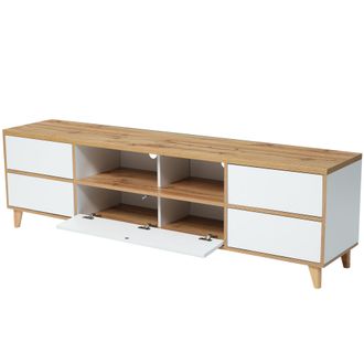 STILVORA Mueble Tv Con 4 Puertas Y 2 Huecos, Estilo Moderno, Sal&oacute;n, 175&times;37&times;51 Cm, En Mdf, Blanco Y Efecto Madera