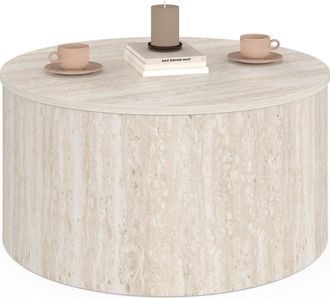 IDMarket Nova Tavolino Rotondo Da 70 Cm In Legno Effetto Travertino
