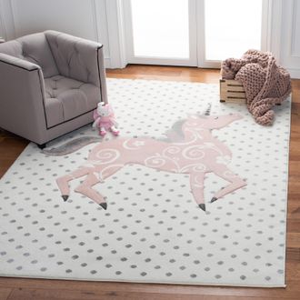 Safavieh Carousel Kids Machine Made Area Rug, Ivory Grey / Pink Kids Style Easy Care