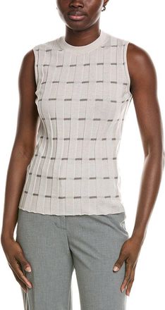 Lafayette 148 New York Plaited Ribbed Stripe Cashmere Shell