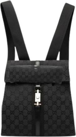 Gucci Pre-owned Vintage Canvas Backpack - Dames - Vintage Rugzakken - Zwart - ONE Size - Leer - Vintage