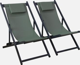 Sweeek Sweeek - Tumbona De Aluminio Textileno, Set De 2, Gaia, Verde Kaki, 99x88.5x58 Cm
