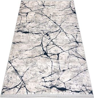 RugsX Rugsx - Alfombra Moderna Rebec Franjas 51184a M&aacute;rmol - Dos Niveles De Vell&oacute;n Crema / Azul Oscuro Beige 80x150 Cm