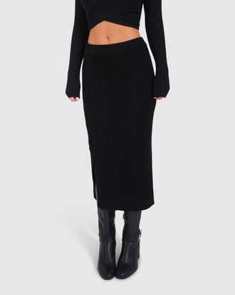 Belle & Bloom All My Life Knit Midi Skirt in Black at Nordstrom, Size Large/x-Large