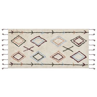 Beliani Alfombra De Algod&oacute;n Beige Claro Marr&oacute;n Claro Verde Oscuro 80 X 150 Cm A Mano Corum