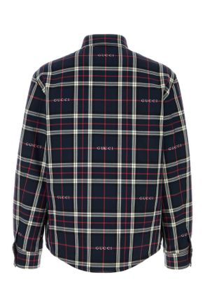Gucci Mens Embroidered Cotton Shirt Bluewhitemc Camicie