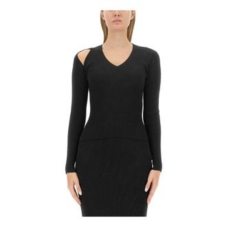 Alexander McQueen Alexander McQueen, V-neck Knitwear, female, Black, Size: M Slash V Nk Jumper