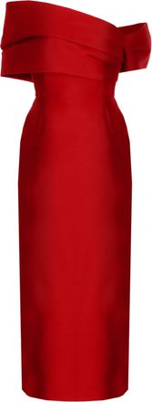 Solace London Mirla Midaxi Dress with Off-Shoulder Design and Rear Vent