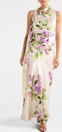Ever New Ariane Floral Tassel Scarf Satin Maxi Dress in Hillcroft Floral at Nordstrom, Size 6