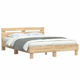 Berkfield Home Durable Bed Frame with LED without Mattress Sonoma Oak 150x200 cm in Light Brown | Size: King