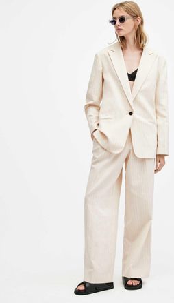 AllSaints Womens Cotton/Linen Payton Wide Leg Linen Blend Trousers, Size: UK 14/US 10