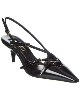 Miu Miu Logo Brushed Leather Slingback Pump
