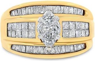 House of Brilliance 14K Yellow Gold 1 1/2 Cttw Pie, Princess and Baguette-cut Diamond Marquise Shaped Engagement Cocktail Ring Band at Nordstrom