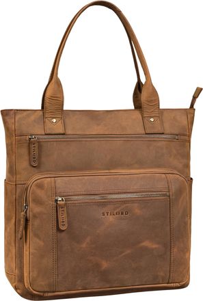 STILORD Bonnie Real Leather Tote Bag with Zip for Women - Large Shoulder Bag with Multiple Compartments for 15.6 Inch Laptop - Genuine Leather, Colour:tan - d