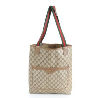 Gucci Sherry Line Brown Leather Coated Canvas Tote Bag (Pre-Owned)