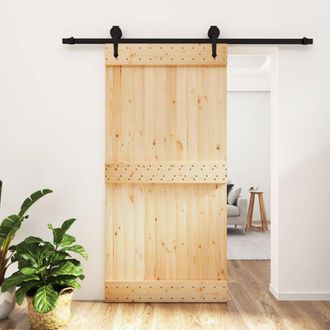 Berkfield Home Sliding Door with Hardware Set 100x210 cm Solid Wood Pine in Brown