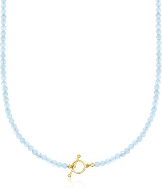 Ross-Simons 3.5-4mm Aquamarine Bead Charm-Compatible Toggle Necklace in 18kt Gold Over Sterling