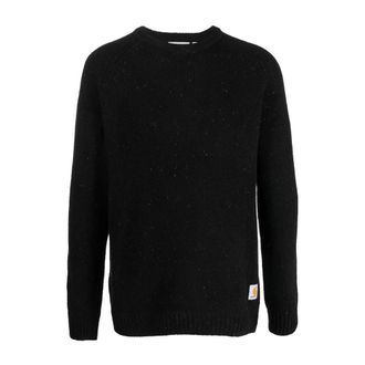 Carhartt Work in Progress Carhartt Wip, Round-neck Knitwear, male, Black, Size: XL Crew Neck Sweater with Logo Patch