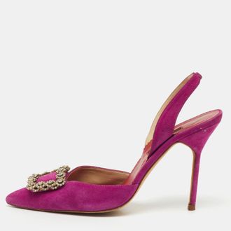 Carolina Herrera CH Carolina Herrera Purple Suede Crystal Embellished Buckle Slingback Pumps Size 39