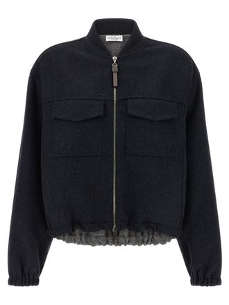 Brunello Cucinelli Shiny Zipper Pull Bomber Jacket