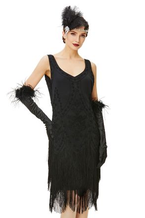 Babeyond Coucoland 1920s Flapper Sequin Beaded Art Deco Evening Dress Womens 1920s Flapper Dress Great Gatsby Costume Black