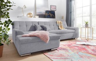 Domo Collection Ecksofa »Aversa, moderne Steppung im Sitz und Rücken, geschwungene Armlehnen,« L-Form, wahlweise mit Bettfunktion