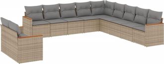 vidaXL Set De Sof&aacute;s De Jard&iacute;n 11pzas Con Cojines Rat&aacute;n Sint&eacute;tico Beige Vidaxl