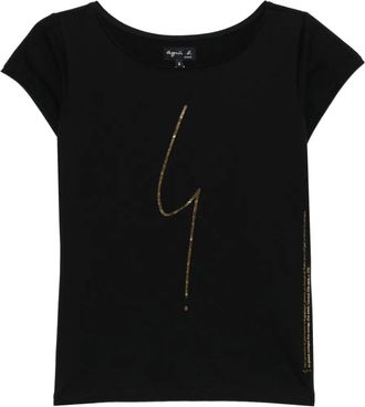 agnès b. irony-print T-shirt - women - Cotton - 2 - Black