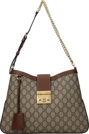 Gucci Damens Vorh&auml;ngeschloss-Umh&auml;ngetaschen aus Stoff in Beige/Ebenholz