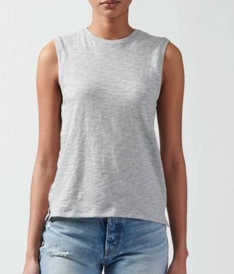 ATM Anthony Thomas Melillo Slub Jersey Sleeveless Schoolboy Tee In Heather Grey