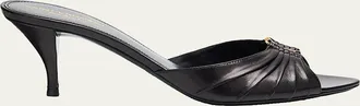 Saint Laurent 60mm Babylone YSL Ruched Leather Mule Sandals