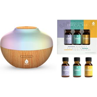 Pursonic Aromatherapy Diffuser & Essential Oil Set-Ultrasonic Top 3 Oils-300ml with 2 Mist Settings 7 Ambient Light Settings in Multicolor at