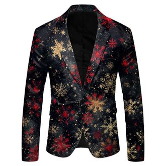 Generic Christmas Mens Casual Blazer Long Sleeve Suit Jackets Sports Coats One Button Business Jacket with Pocket Xmas Notched Lapel Sports Blazers Plus Size
