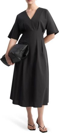 Mango Pleated Flare Midi Dress in Black at Nordstrom, Size 10