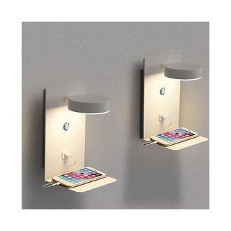 OEM Juego De 2 Apliques Led De Pared Para Interiores Con Puerto Usb, 12w, Tricolor Regulables Con Interruptor, L&aacute;mpara De Mesilla Giratoria De 330&deg;, Color