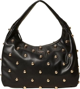 Twinset Schoudertas met Noppen - Dames - Handtassen - Zwart - ONE Size - Leer - Tassen