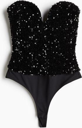 H&M Tangabody mit Pailletten - Schwarz