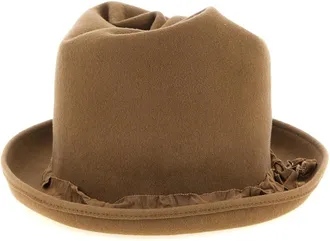 Yohji Yamamoto Brown Solid Fedora Hat