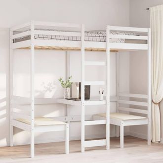 Berkfield Home Loft Bed Frame with Desk & Chairs White 75x190cm Solid Wood Pine | Size: 75x190 cm